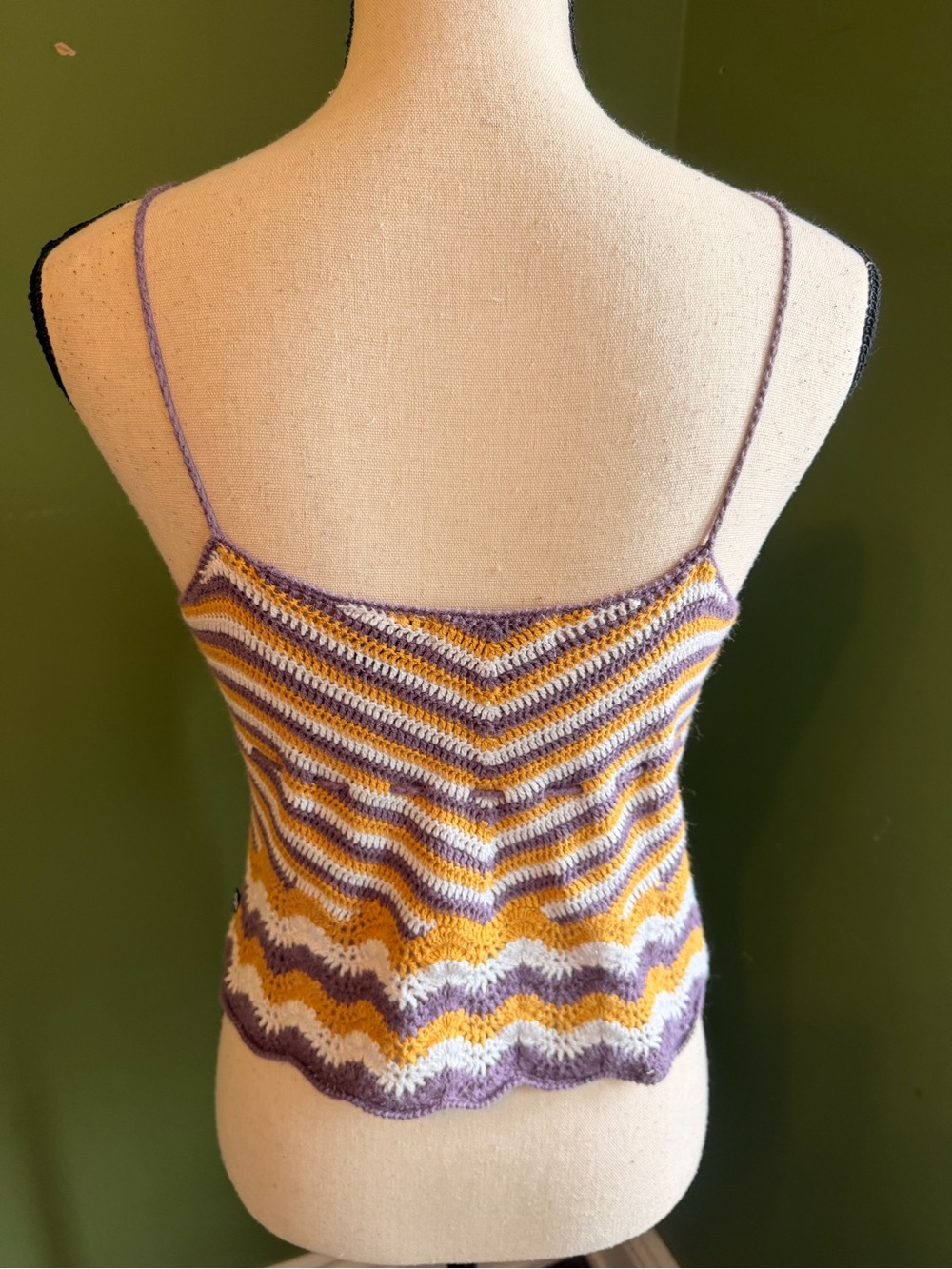 Blue Asphalt Striped Knit Spaghetti Strap Camisole in Lavender, Mustard & Cream - Picture 11 of 12
